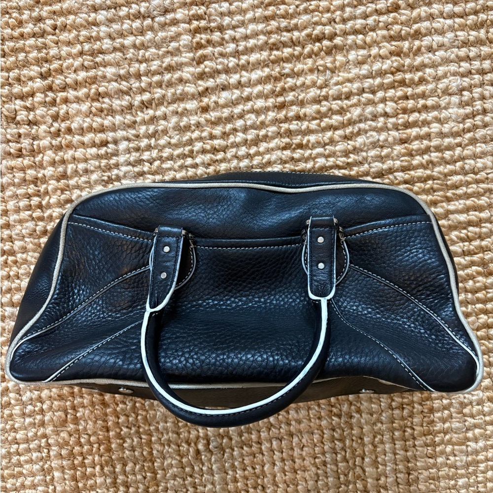 Vintage Cole Haan Black Leather Satchel with Contrast White Trim
